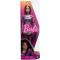 Barbie Fashionistas #206 - dukke med bølget brunt hår, modermærker og farverig kjole