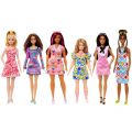 Barbie Fashionistas #206 - docka med vågigt, brunt hår, födelsemärken och färgglad klänning