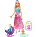 Barbie Dreamtopia Nurturing Story - blond dukke med hund og 2 drager