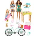 Barbie Summer Staycation - lekesett med 3 dukker, 2 valper, sykkel og ferie-tilbehør