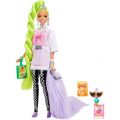 Barbie Extra dukke #11 med 15 tilbehør - neongrønt hår med oversized skjorte og fugl
