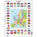 Europakart med flagg, land og hovedsteder platepuslespill maxi - 70 brikker - L.A. Larsen