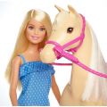 Barbie docka med häst - ryttare med ridkläder och ljusbrun häst