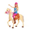 Barbie dukke og hest - rytter med ridetøj og lysebrun hest