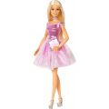 Barbie Bursdag - dukke med rosa selskapskjole og gave