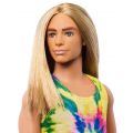 Barbie Fashionistas #138 - Ken dukke med langt blondt hår, batikkmønstret singlett og shorts