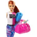 Barbie Wellness Fitness - rödhårig docka med träningsutrustning och valp