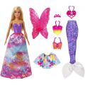 Barbie Dress-Up - dukke med lyst hår og 3 fargerike antrekk