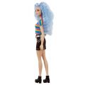 Barbie Fashionistas #170 - dukke med blått hår og stripete t-skjorte og svart skjørt med belte