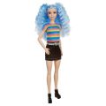 Barbie Fashionistas #170 - dukke med blått hår og stripete t-skjorte og svart skjørt med belte