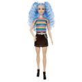 Barbie Fashionistas #170 - dukke med blått hår og stripete t-skjorte og svart skjørt med belte