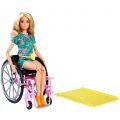 Barbie Fashionistas docka med rullstol och långt, blont hår - tropisk outfit, orange skor och gul väska