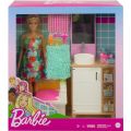 Barbie baderom møbelsett - dukke, vask med speil, toalett og baderomsmatte