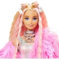 Barbie Extra dukke #3 med 15 tilbehør - med rosa pelskåpe og enhjørninggris