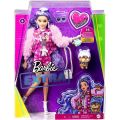 Barbie Extra dukke #6 med 15 tilbehør - med lilla hår, rosa antrekk og hund