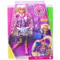 Barbie Extra docka #8 med 15 accessoarer - med ljust hår, lila kjol och rosa jacka med puffärmar och en liten björn