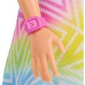 Barbie Fashionistas #190 - dukke med lyst hår med lilla striper og fargerik kjole 