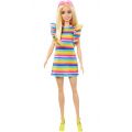 Barbie Fashionistas #197 blond dukke med regnbue-kjole og tandbøjle