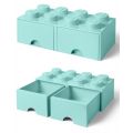 LEGO Storage Brick Drawer 8 - stor oppbevaringskloss med 2 skuffer - 50 x 25 cm - aqua 