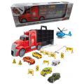 Rød transporter lastebil med 6 kjøretøy og tilbehør - 54 cm lang