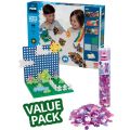 Plus Plus basic value pack Lær å bygge super set - byggesett med 1200 brikker og 4 byggeplater - med Glitter tube med 240 brikker