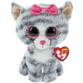 Ty Beanie Boos Kiki kosebamse regular - gråstripete katt med rosa øyne og sløyfe - 15 cm