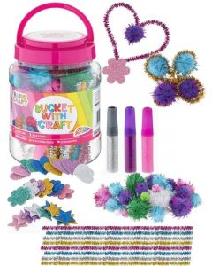 Grafix hobbysett i bøtte med pom-poms, glitterlim og mer - rosa 100070