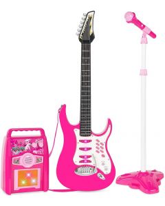 Elektrisk gitar med mikrofon og forsterker med MP3-tilkobling - rosa 749-HK-8010D-P