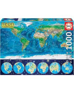 Educa Puslespill 1000 brikker - World Map, Neon - verdenskart 80-16760