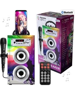 PartyFun Lights Karaoke Party Speaker - Høyttaler med mikrofon og telefonstativ - flerfarget 86110