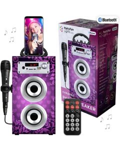 PartyFun Lights Karaoke Party Speaker - Høyttaler med mikrofon og telefonstativ - rosa 86219