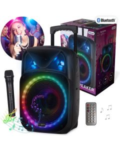 PartyFun Lights Karaoke Party Speaker - LED-høyttaler med hjul og trådløs mikrofon - 61 cm 86451