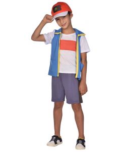 Pokemon Ash kostym 4-6 år - 116 cm - t-shirt, väst, shorts och keps 9908892