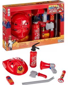 Brannmann Henry brannmannsett - brannslukker som kan sprute vann, megafon, øks og mer - utkledningstilbehør - fra 3 år 8967