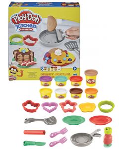Play Doh Kitchen Creations Flip n Pancakes lekesett med 8 bokser leire - 14 deler F1279
