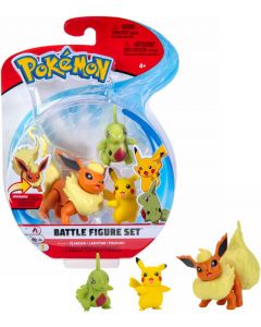 Pokemon Battle Figure 3 pack figurer - Flareon, Larvitar, Pikachu - 5 och 8 cm PKW0174