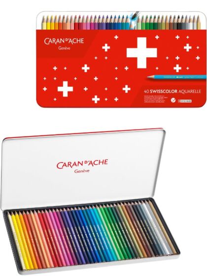 Caran D'Ache Swisscolor akvarell blyanter - 40 farger i skrin