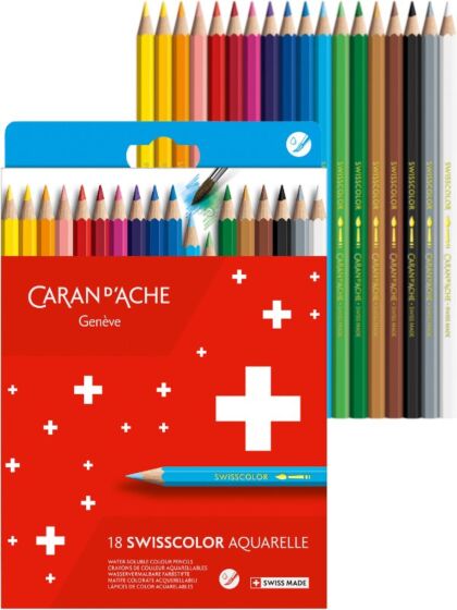 Caran D'Ache Swisscolor akvarell blyanter - 18 farger