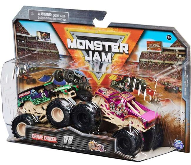 Monster Jam 1:64 2 Pack Die Cast - Grave Digger vs Calavera - metalbiler