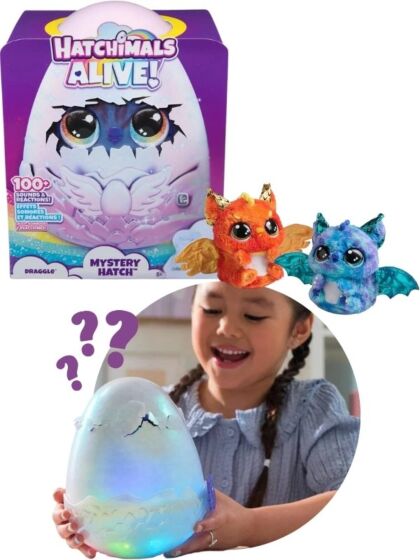 Hatchimals Alive Secret Hatch Draggle bamse med lyd og reaksjoner