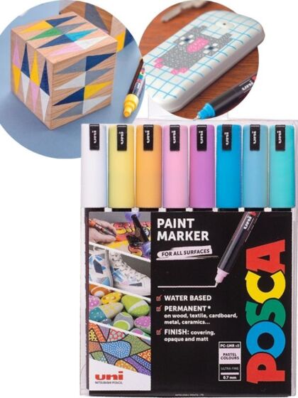 Posca Uni Marker PC-1MR Pastel - 8 vattenbaserade tuschpennor för alla ytor
