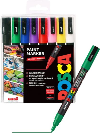 POSCA PC-3M Marker Standard - 8 vannbaserte tusjer 0,9-1,3 mm
