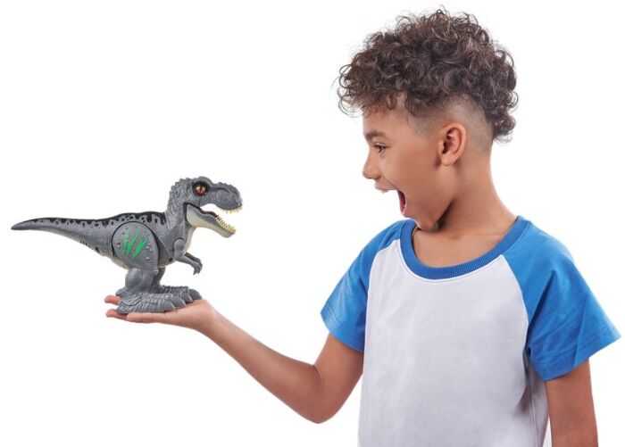 ZURU Robo Alive - Attackerande T-Rex dinosaurie med ägg och slime - 30 cm - grå