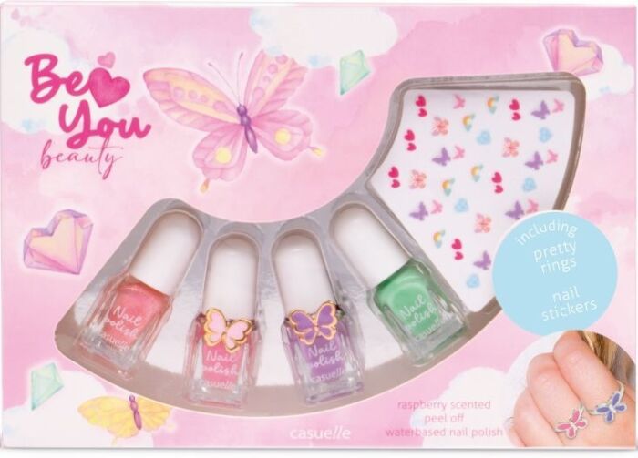Casuelle Be You Manikyrpaket med vattenbaserat nagellack, ringar och dekorationer