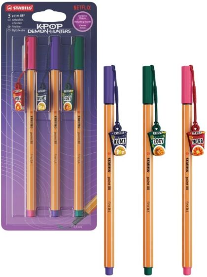 STABILO point 88 KPop Demon Hunters fineliner med hängsmycke – 3 st.
