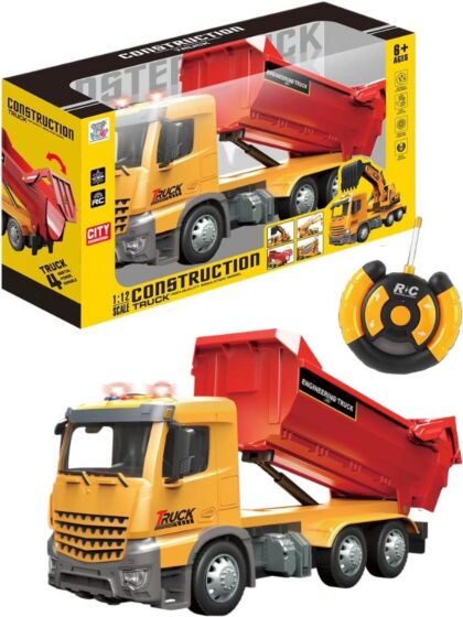 Radiostyrt dumper lastebil med lys i 1:12 skala - 32 cm lang