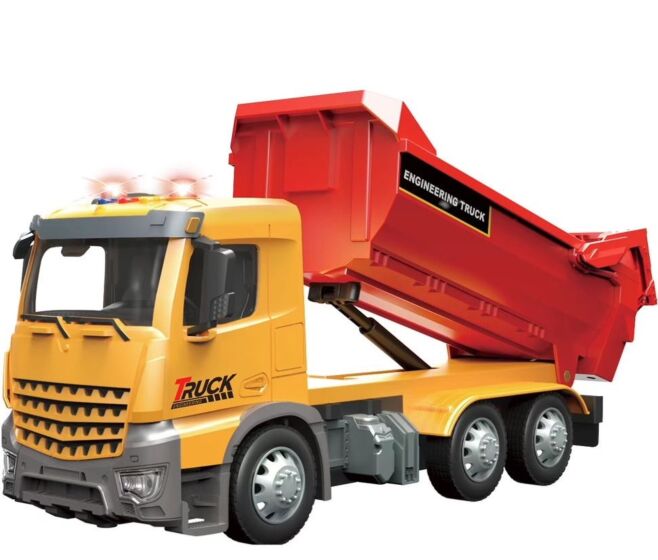 Radiostyrt dumper lastebil med lys i 1:12 skala - 32 cm lang