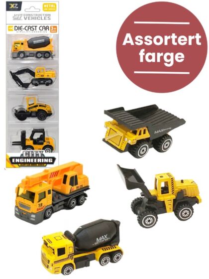 Mini Anleggsmaskiner i metall – assortert 4-pakning