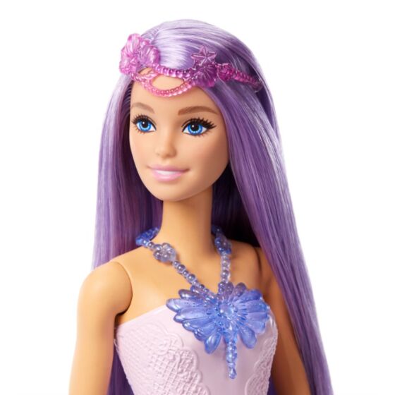 Barbie Fantasy 3-i-1 dukke med lilla hår - fe, havfrue og prinsesse