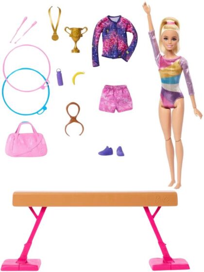 Barbie Gymnastik lekset - med blond docka, kläder och gymnastiktillbehör